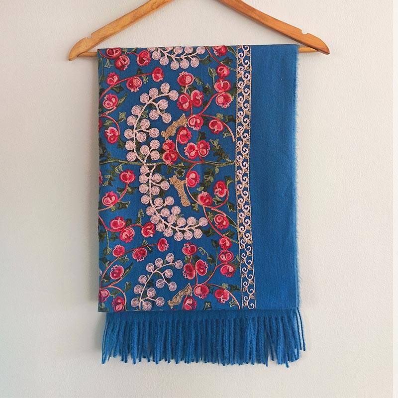 Royal Blue Garden Print Shawl
