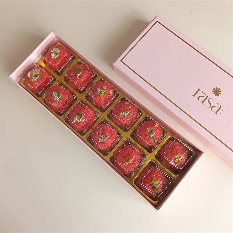 Rasa: Artisanal 12 pc Rose Laddoo Mithai Box