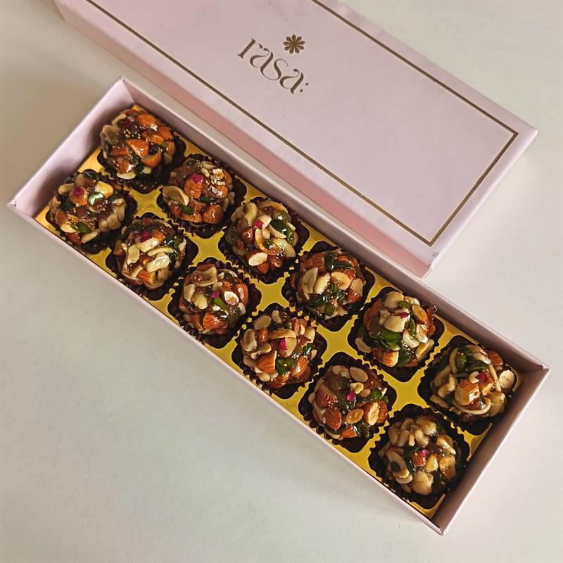 Rasa: Artisanal 12 pc Dry Fruits Laddoo Mithai Box