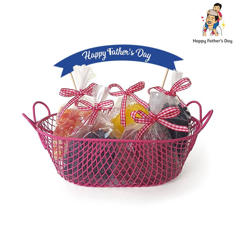 Father's Day Pink Metallic Basket with Dry Fruits