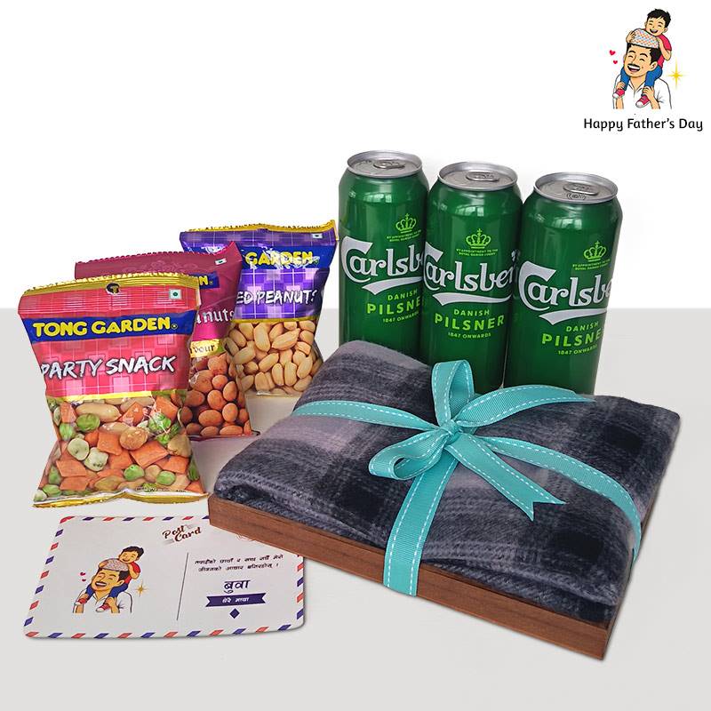 Father's Day Beer & Scarf Hamper with Tong Garden Snacks