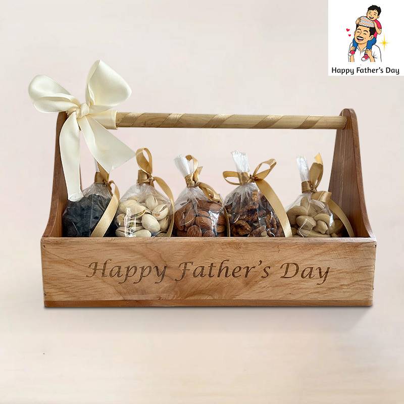 Father's Day Wooden Carrier with Dry Nuts