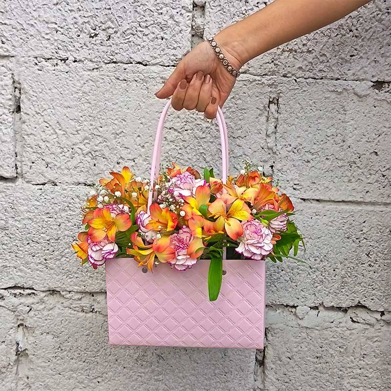 Carnations & Alstromeria Flowers in Paper Tote