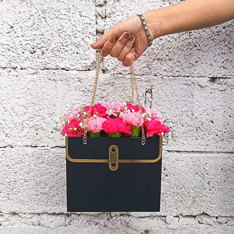 Soft & Sunset Pink Carnations in Paper Tote