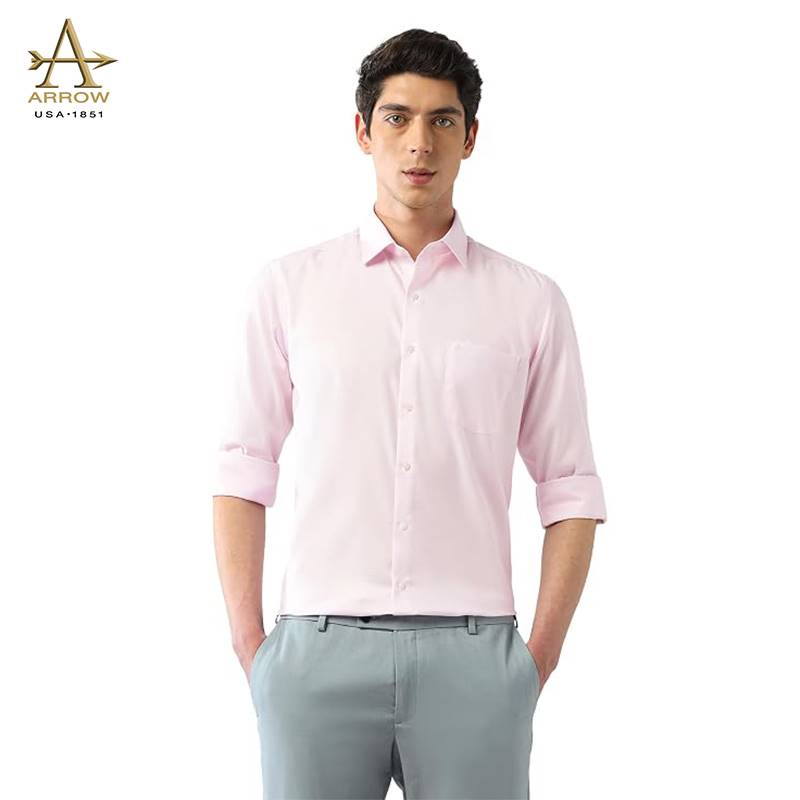 Arrow Men's Light Pink Textured Pattern Slim fit Autopress Formal Shirt (ARAJSH0127)