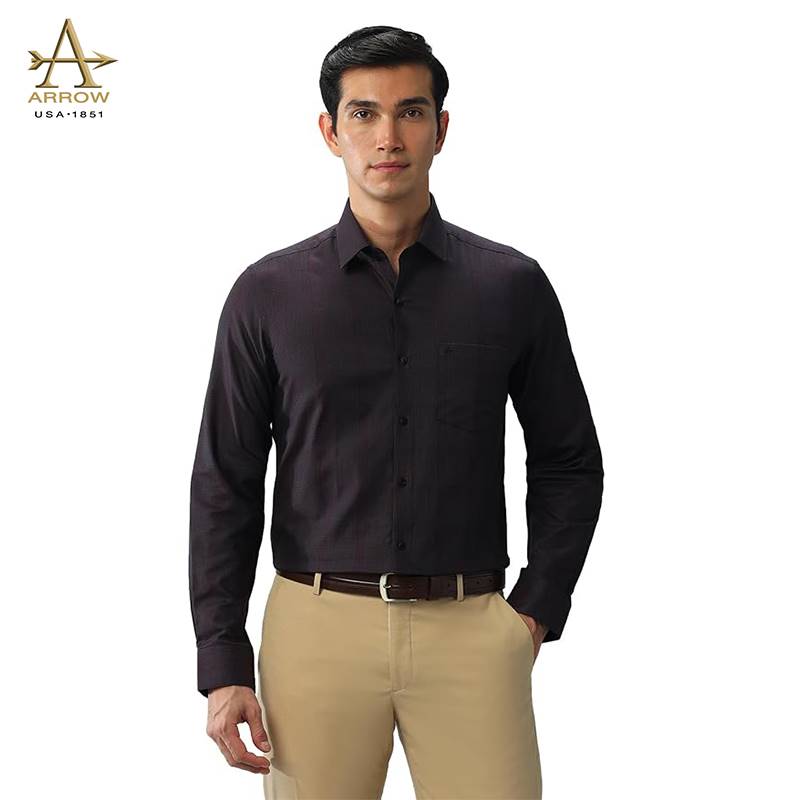 Arrow Men’s Dark Maroon Checkered Slim Fit Formal Shirt (ARAJSH0452)