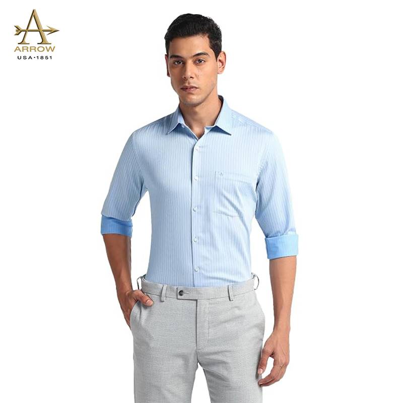 Arrow Men’s Light Blue Striped Regular Fit Formal Shirt (ARAHSH0125)