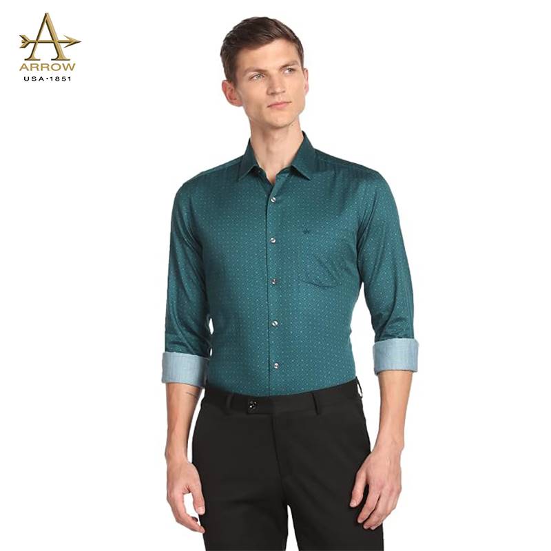 Arrow Men’s Dark Green Printed Regular Fit Formal Shirt (ARAFSH0663)
