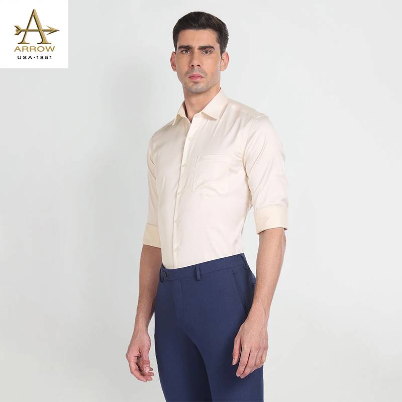 Arrow Men’s Creame Textured Autopress Slim Fit Formal Shirt (ARAGSH0033)