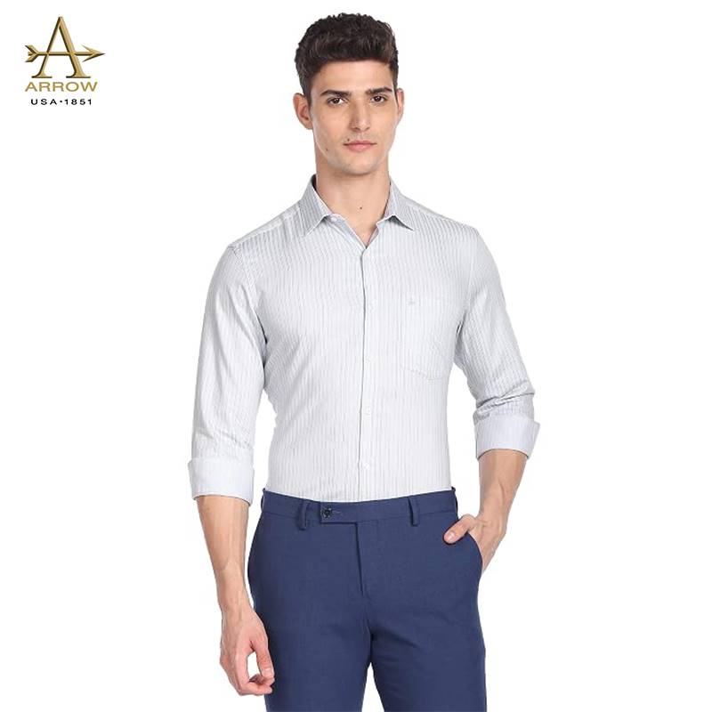 Arrow Men’s Light Grey Striped Regular Fit Formal Shirt (ARAFSH0653)