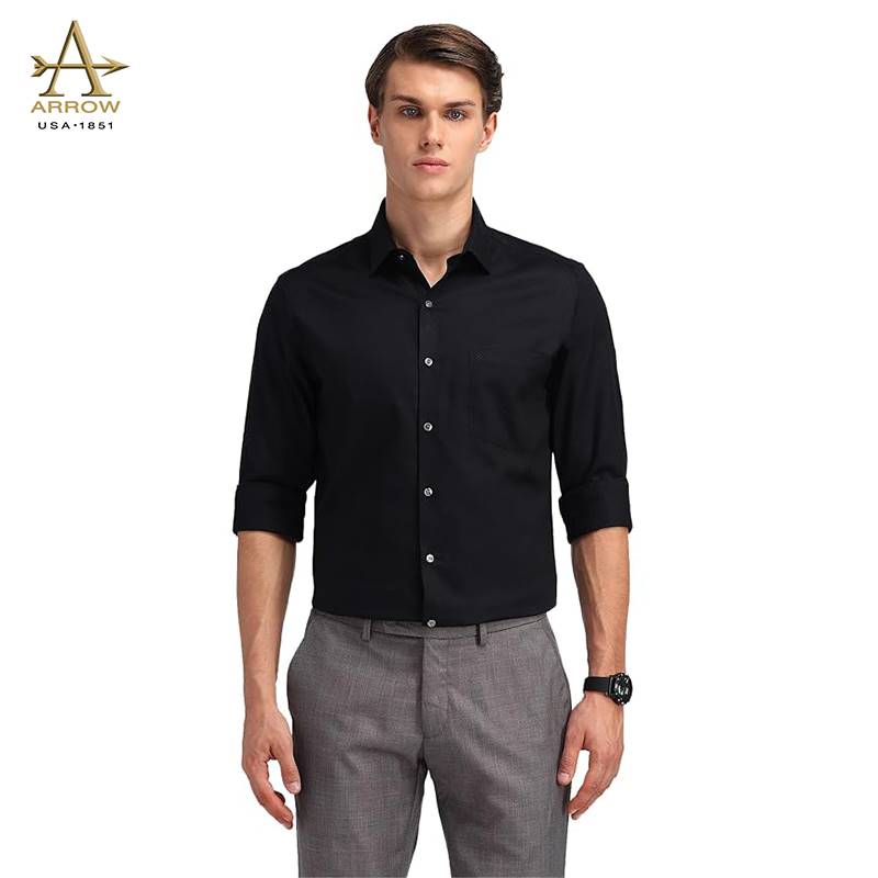 Arrow Men’s Black Textured Regular Fit Formal Shirt (ARAISH0496)