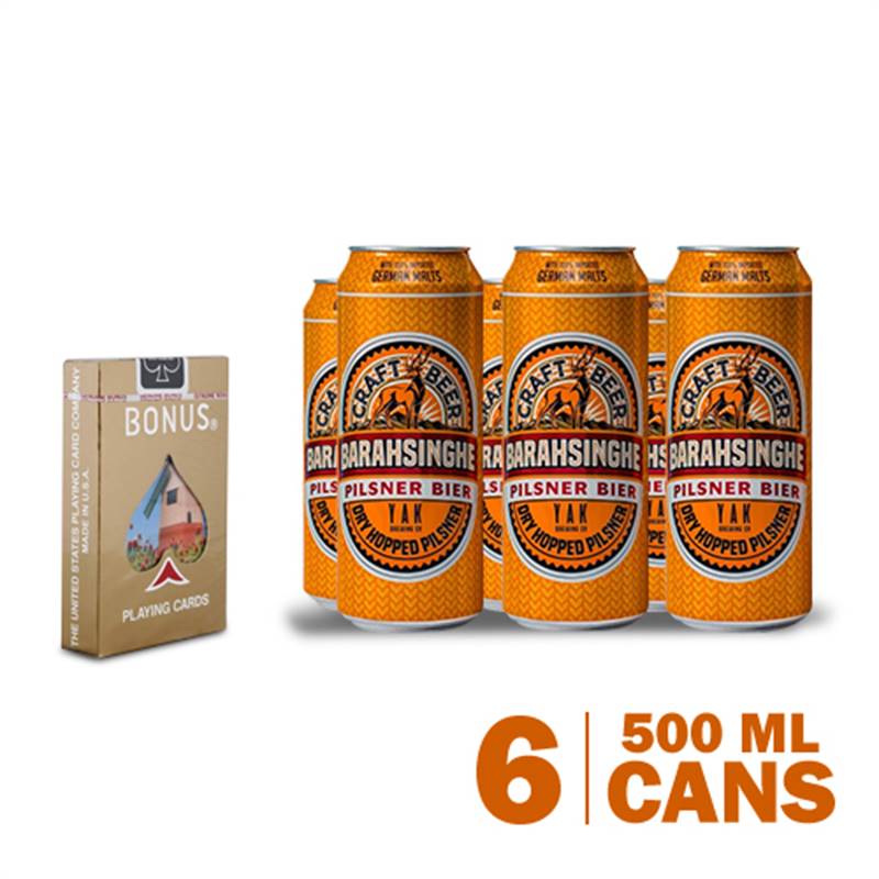 Barahsinghe Craft Pilsner Beer (500 ml x 6) with Playing Cards