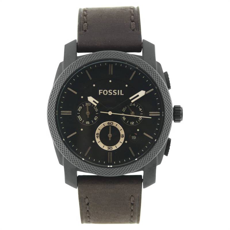 Fossil Men's Utility Chronograph Watch FS4656 With Black Dial And Brown Leather Strap