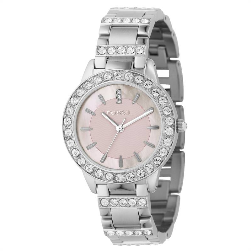 Fossil Women's ES2189 Stainless Steel Bracelet Pink Mother-Of-Pearl Glitz Analog Dial Watch