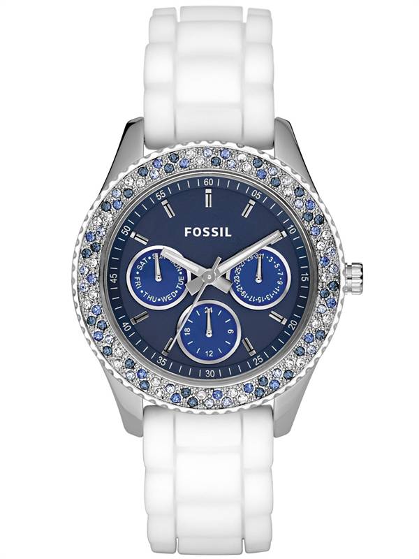 Fossil Stella Silicone Watch - White with Navy ES2871