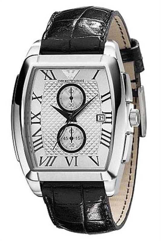 Emporio Armani Men's AR0936 Chronograph Stainless Steel and Black Leather Watch