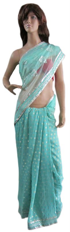 Half Georgette Half Net Saree (MCNB239)