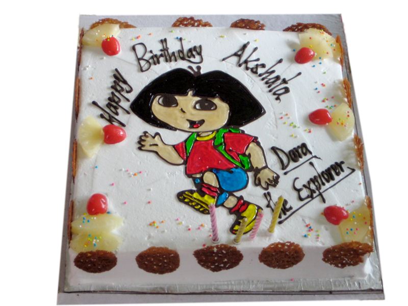 Pineapple Cake with the drawing of Dora the Explore  from Julies Cake & Pastries
