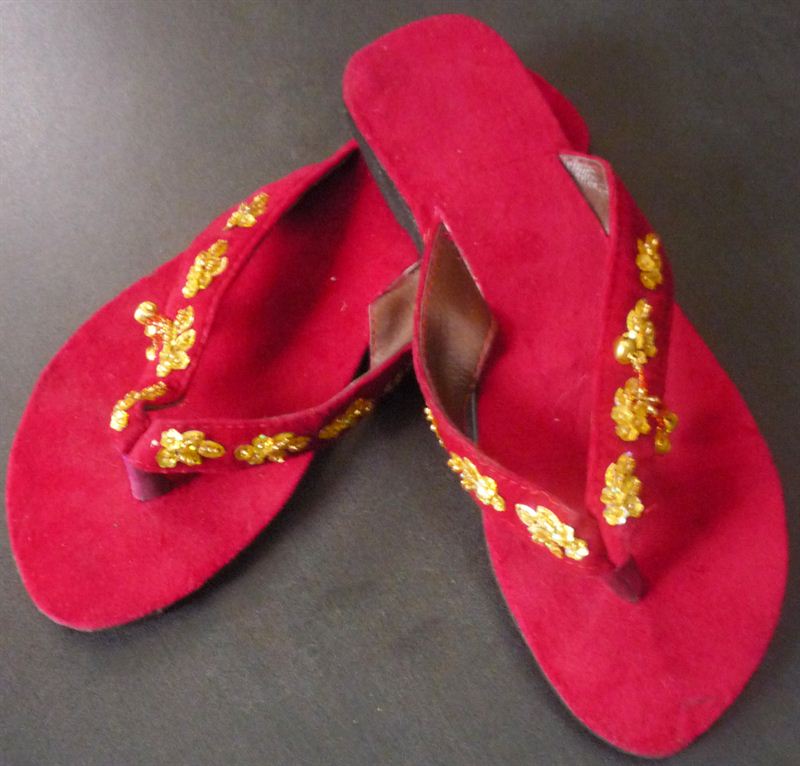 Makhamali Red Slippers