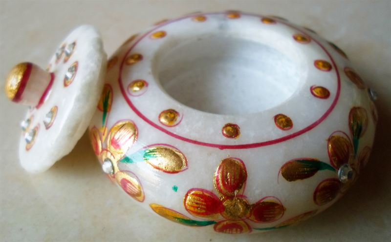 Marble Dibbe With Meenakari Painting Flower Design 2.5 Inches