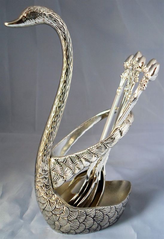 German Silver Spoon Set made of Oxidized - swan design (6pcs set)