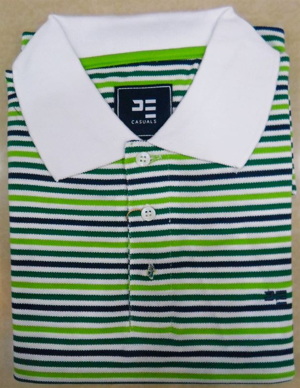 Peter England Men's Green Stripe Polo T-Shirt (PKP31400017)