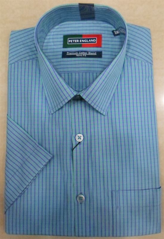 Peter England Men's Blue Check Half Shirt (PSH31402403)