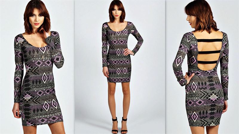 Naomi Aztec Strappy Bodycon Dress (M130)