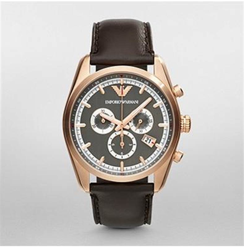 Armani Sportivo Gunmetal Dial Brown Leather Strap Mens Watch AR6005