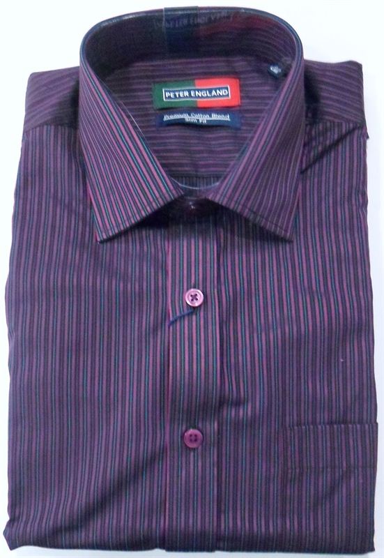 Peter England Gents Dark Maroon Stripe Shirt (PSF51302046)