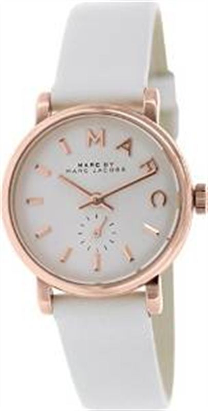 Marc By Marc Jacobs Baker Mini Rose Gold Tone White Leather Watch MBM1284