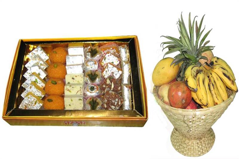 Friut basket and kanpuri ladoo(24 pcs)