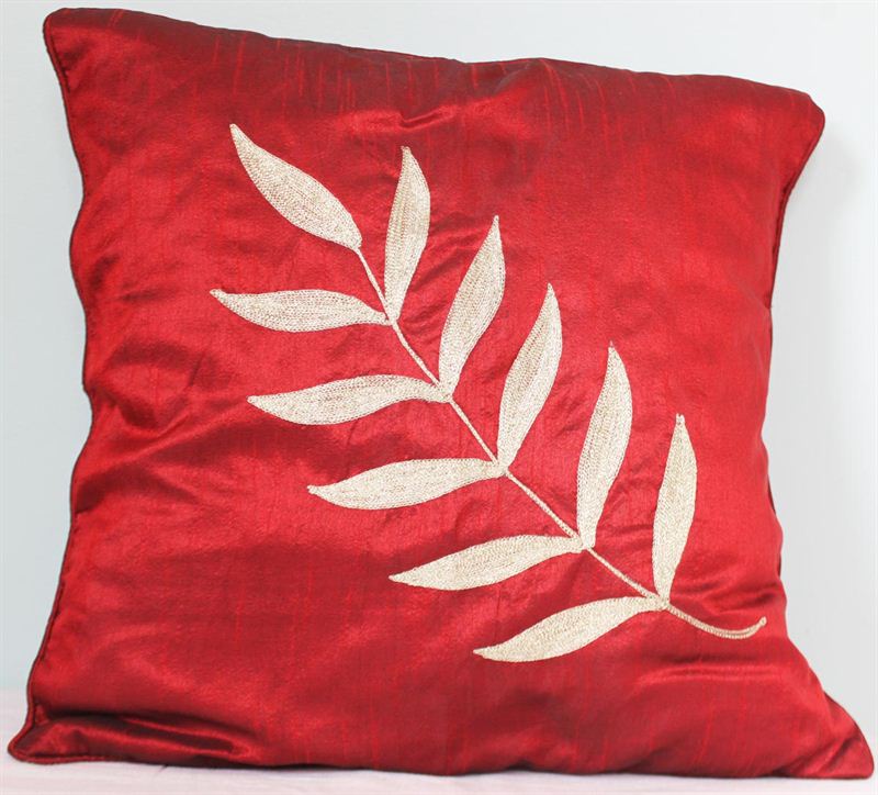 Red Leaf Cushion Cover with Cushion  (16 X 16 inch)