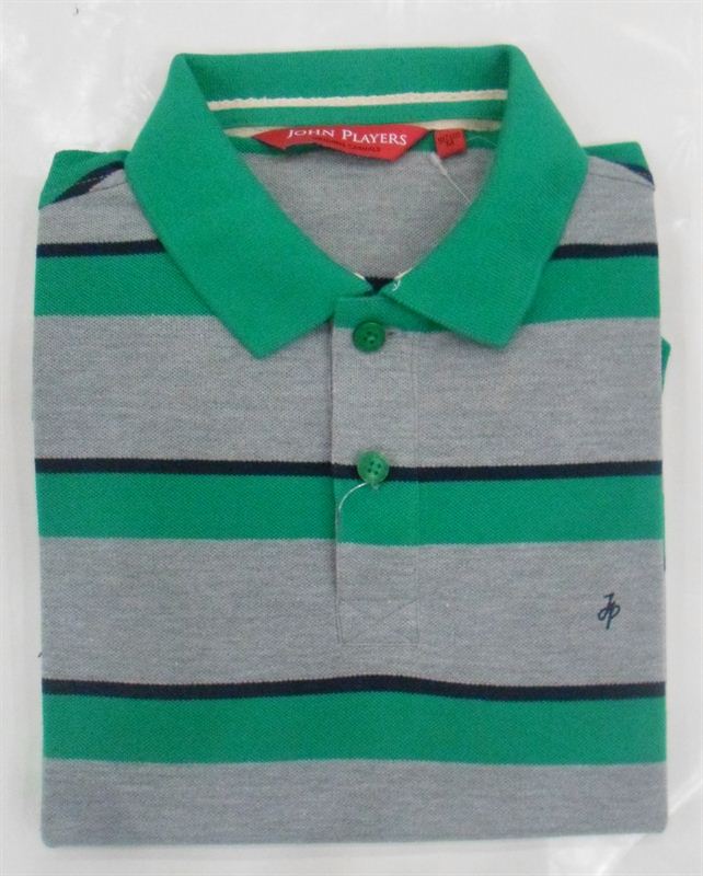 John Players Men's Green Stripe Polo T Shirt (JP26N4H2A2)