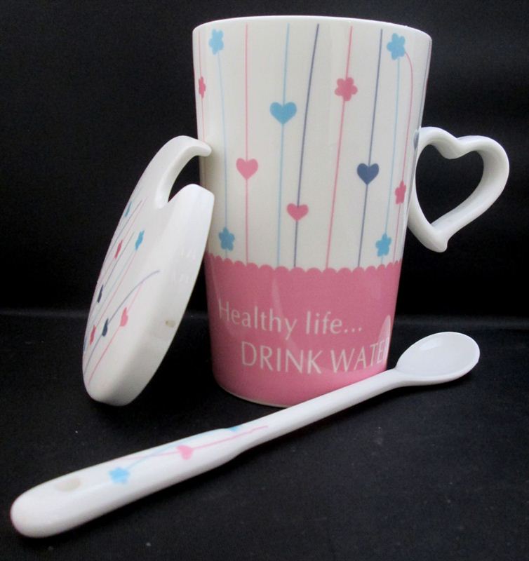 Drink Water-  Pink Heart Cup (117A)  (5.5 in x 7 in)