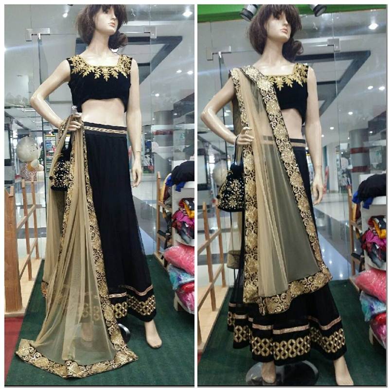 Black Velvet Lehenga Choli With Dupatta