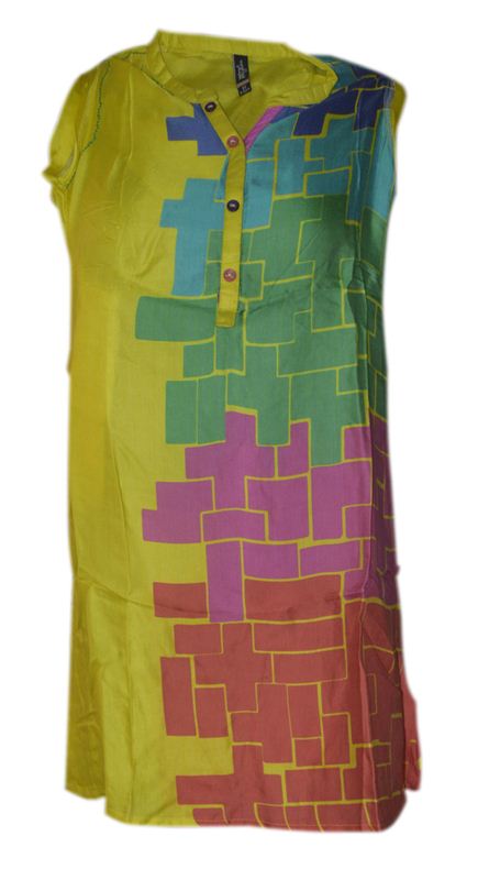 Yellow Blocks Kurti Tops (547)  (L)
