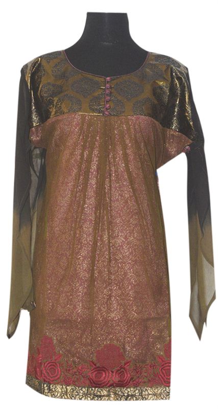 Golden and Red Uncut Kurti top (589)