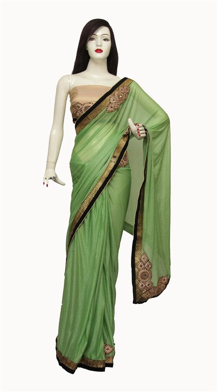 Georgette Parrot Green Saree (1588)