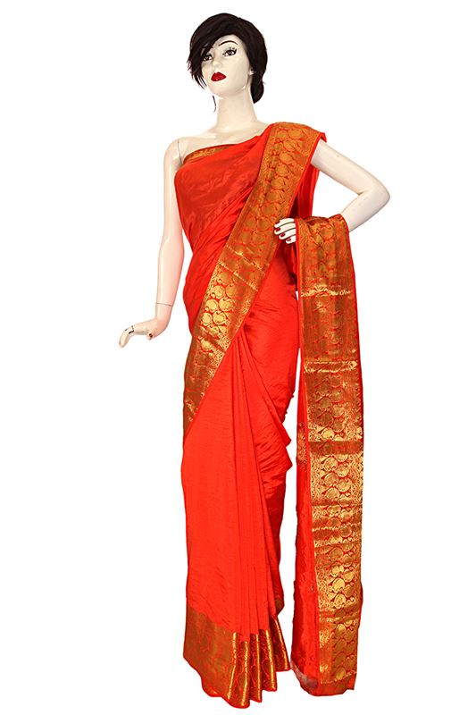Orange Banarasi saree