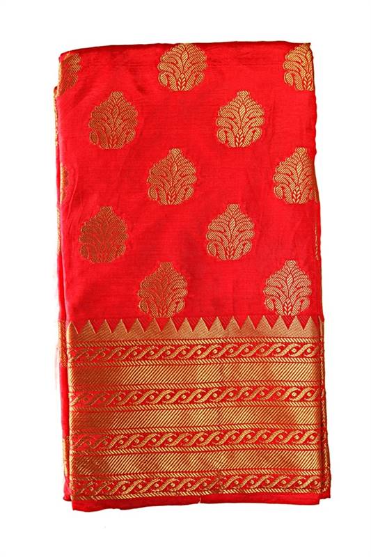 Red Banarasi Silk Saree with Golden Pattern