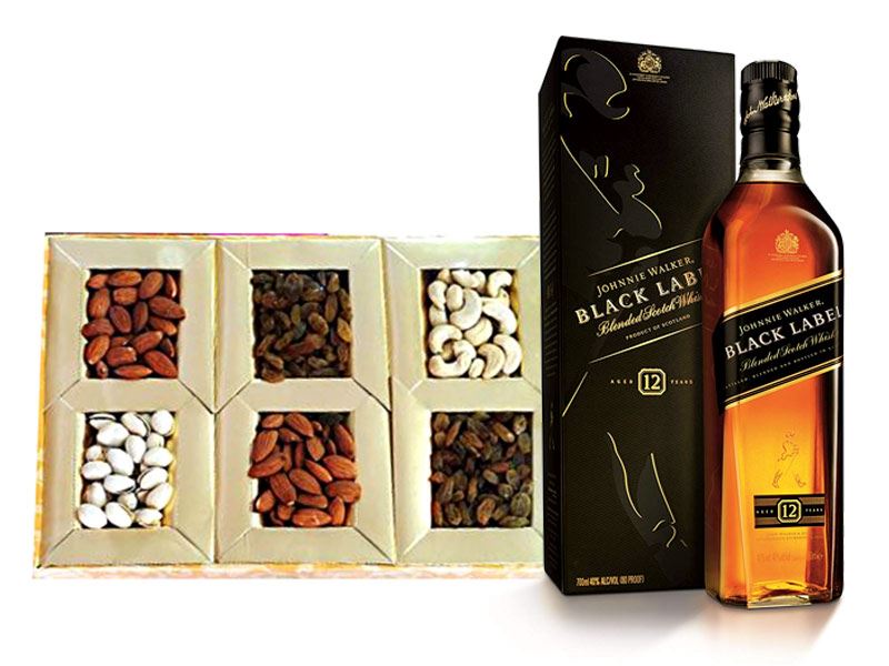 Johnnie Walker Black Label Whisky (12 Yrs) (1 L) with Dry Fruits (500gm) from Rameshwaram