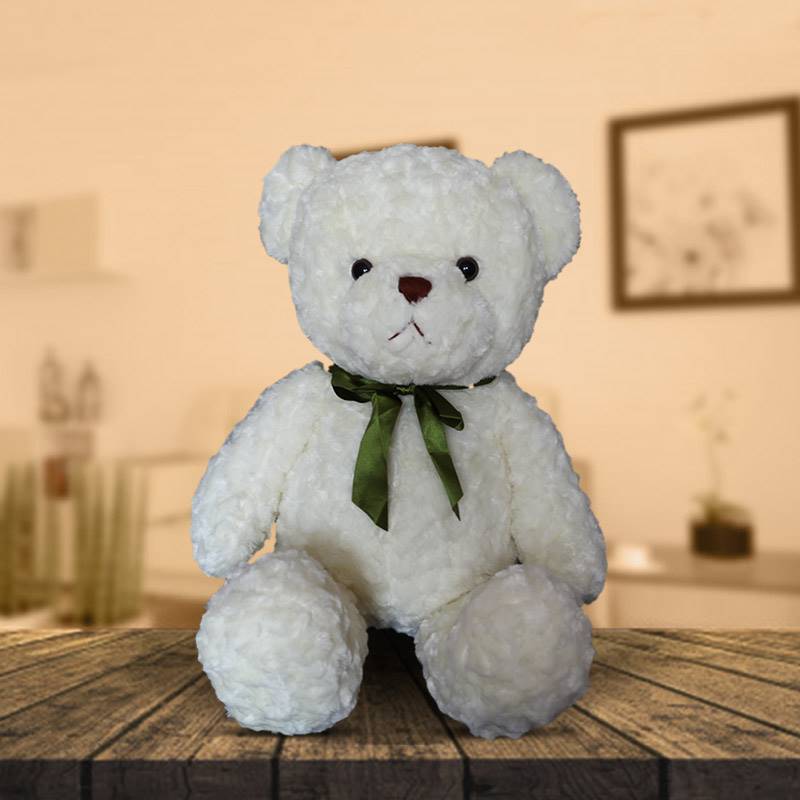 White Teddy Bear with Green Bow