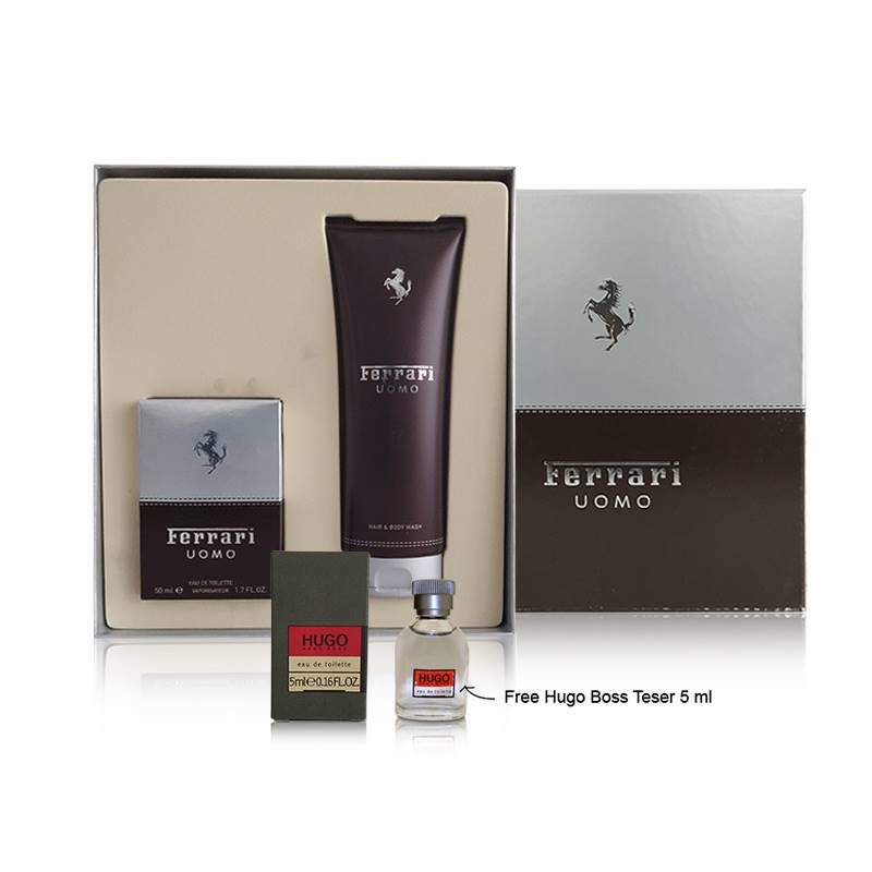 Ferrari Uomo Cologne Gift Set For Men (Free Hugo Boss Tester 5ml)