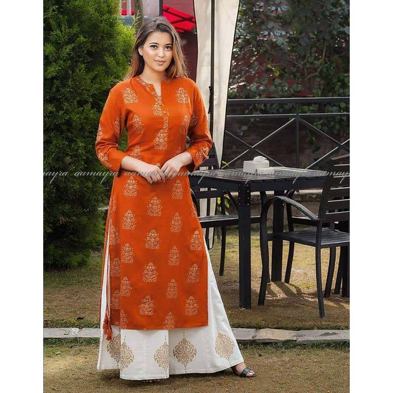 Brick Colored Kurti With Off-White Sarara (098-101)