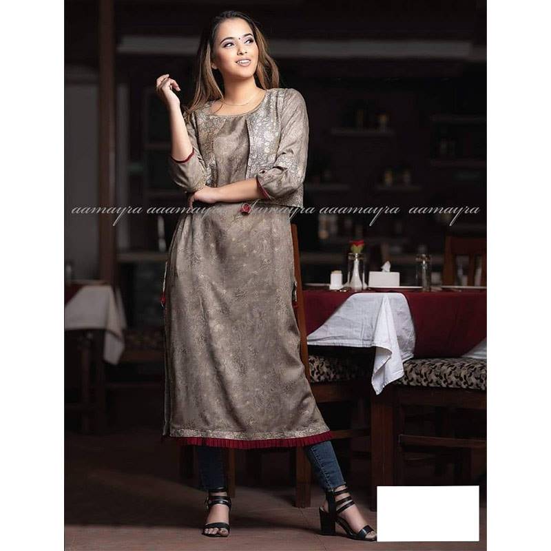 Metalic Silver Colored Kurti With Waist Coat (093-89)