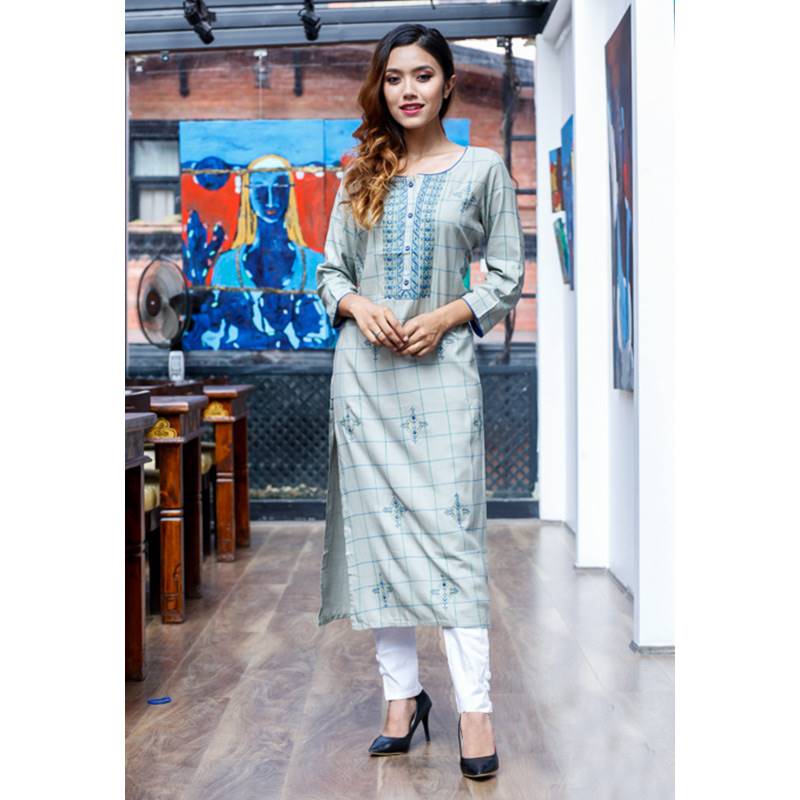 Grey Check Straight Kurti (335-099)