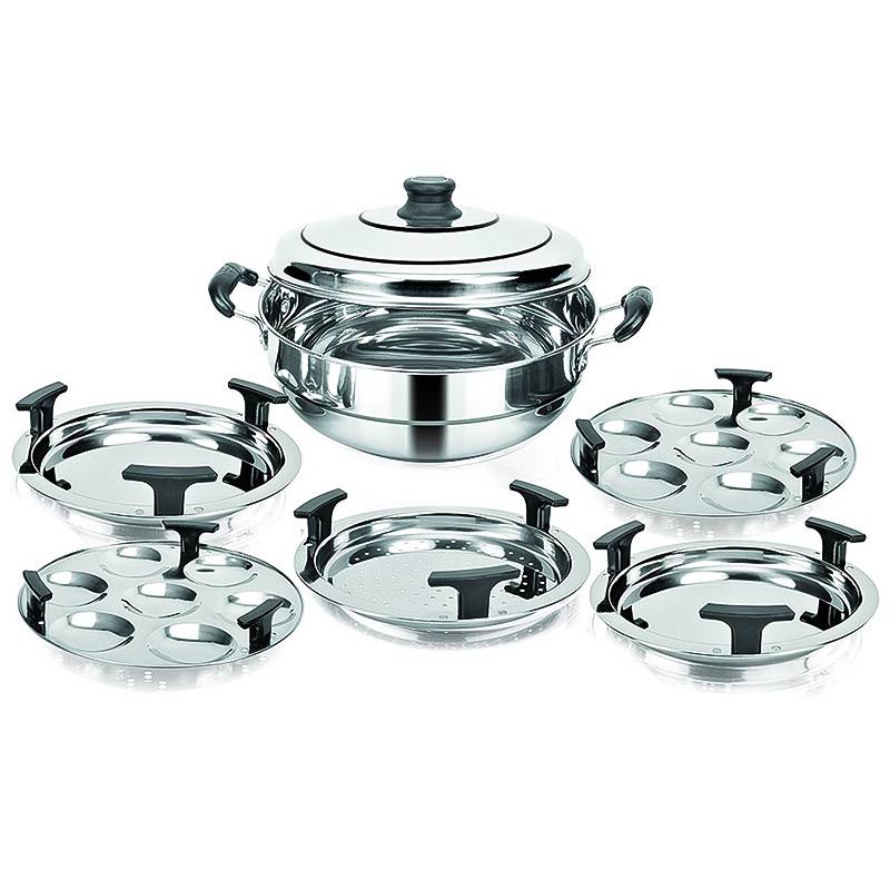 Kitchen Essentials Stainless Steel Large Multi Kadai with 5 Plates (KK/IND/MKD5-01)