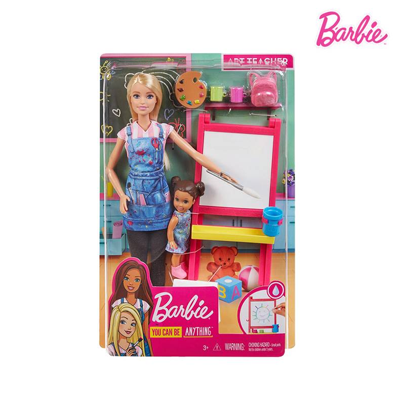 Barbie Art Teacher Playset with Blonde Doll, Toddler Doll, Easel and Accessories (GJM29)