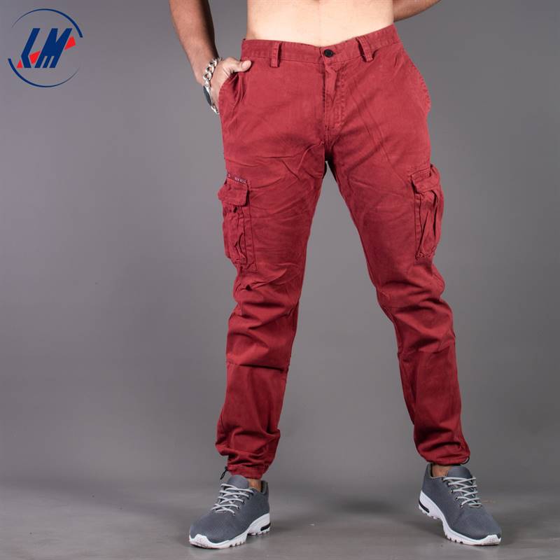 KILOMETER Casual Maroon Multi Pockets Cotton Cargo Pant For Men-KMSAP905